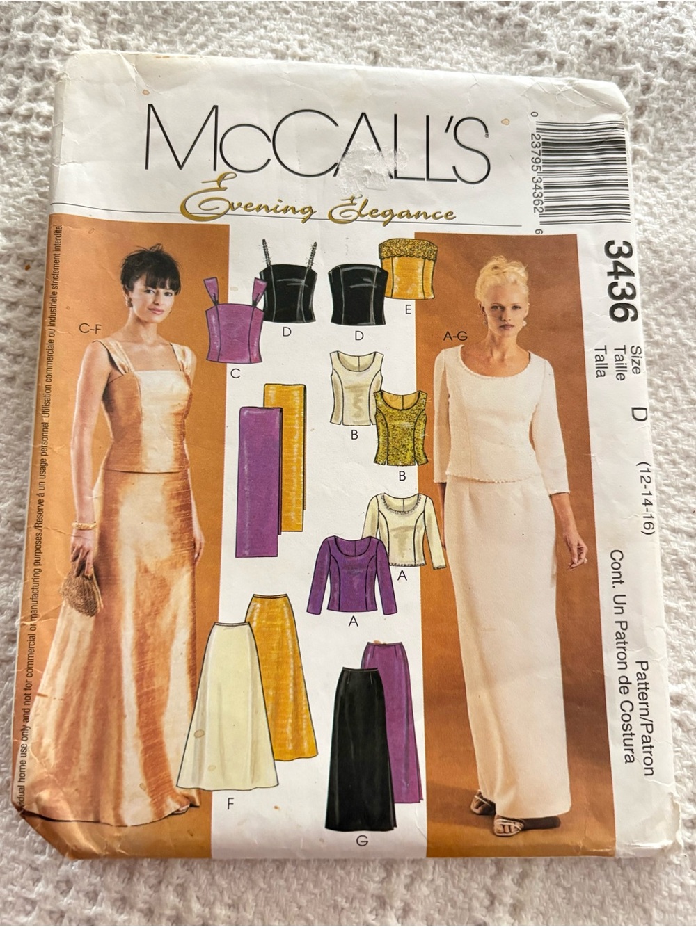 McCall’s Evening Elegance Pattern 3436 D for Misses’ Formal Wear